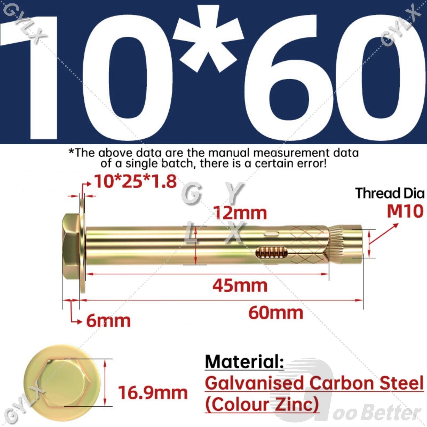 Sleeve Anchor Expansion Bolts for Masonry – Zinc Plated | M6 M8 M10 M12 M16