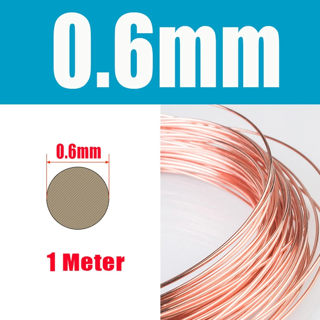 1M Round Copper Wire Solid 0.2-4.5mm Bendable Metal Wire Jewellery Craft Making