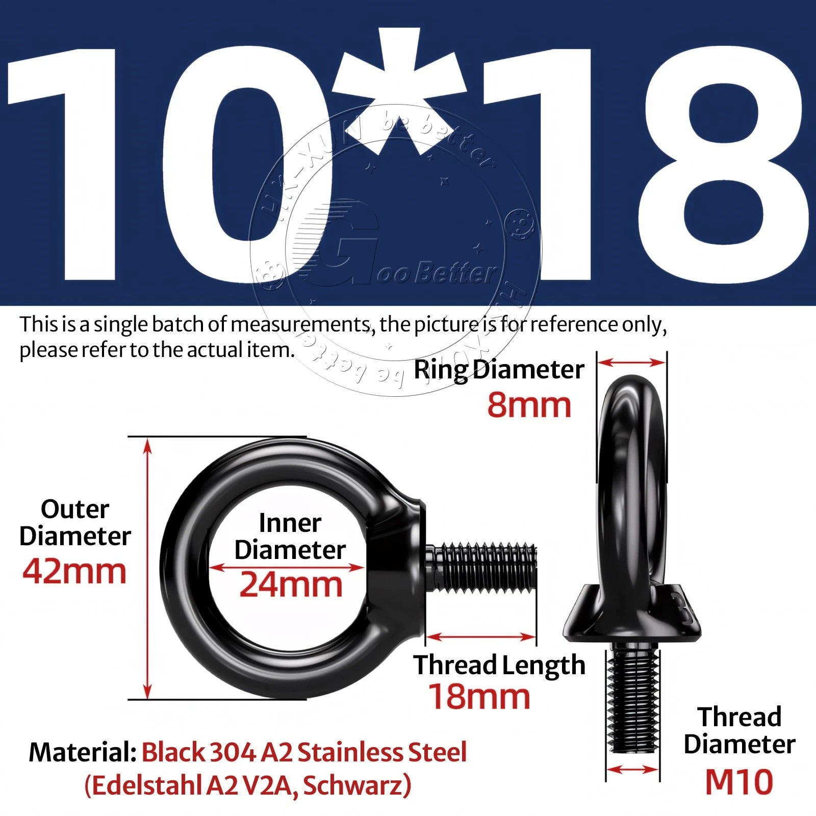 A2 304 Grade Black Stainless Steel Lifting Eye Nuts-Bolts M3 M4 M5 M6 M8 - M24