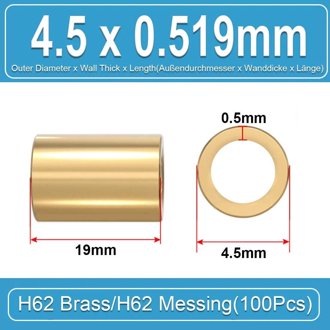 Brass Round Tube Pipe Hollow Spacers Standoff Bush Wall Thickn 0.5mm Many Sizes