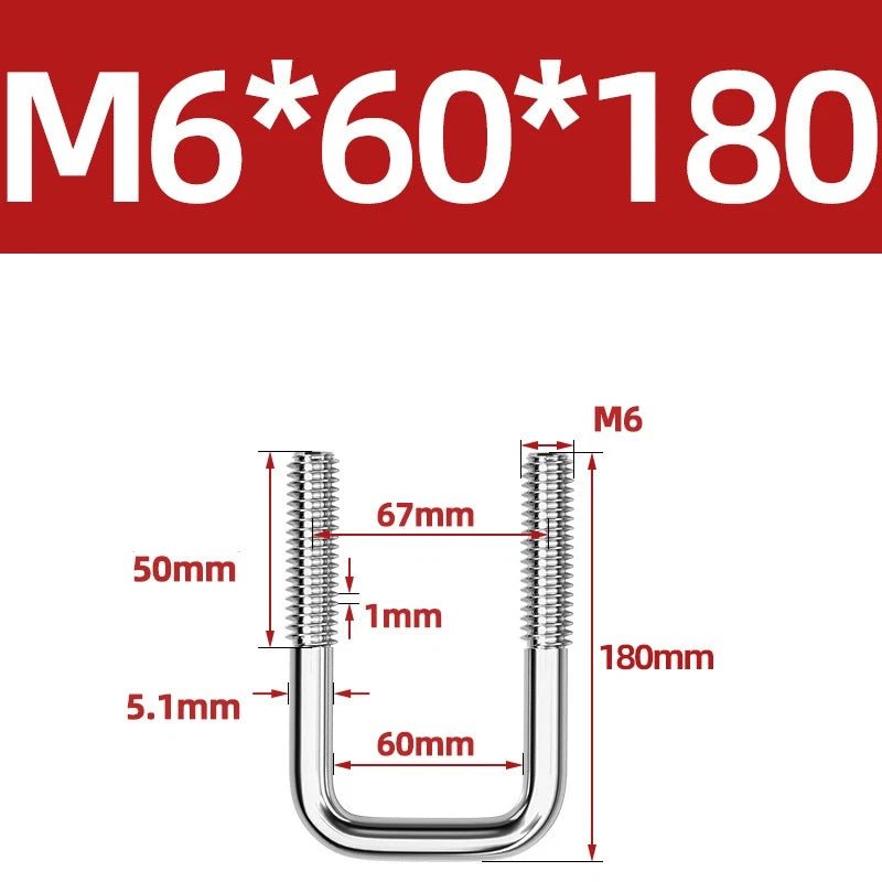 A2 304 Stainless Steel Square U - Bolt Clamp — M6 M8 M10 M12, Multiple Lengths - HomeDIYer