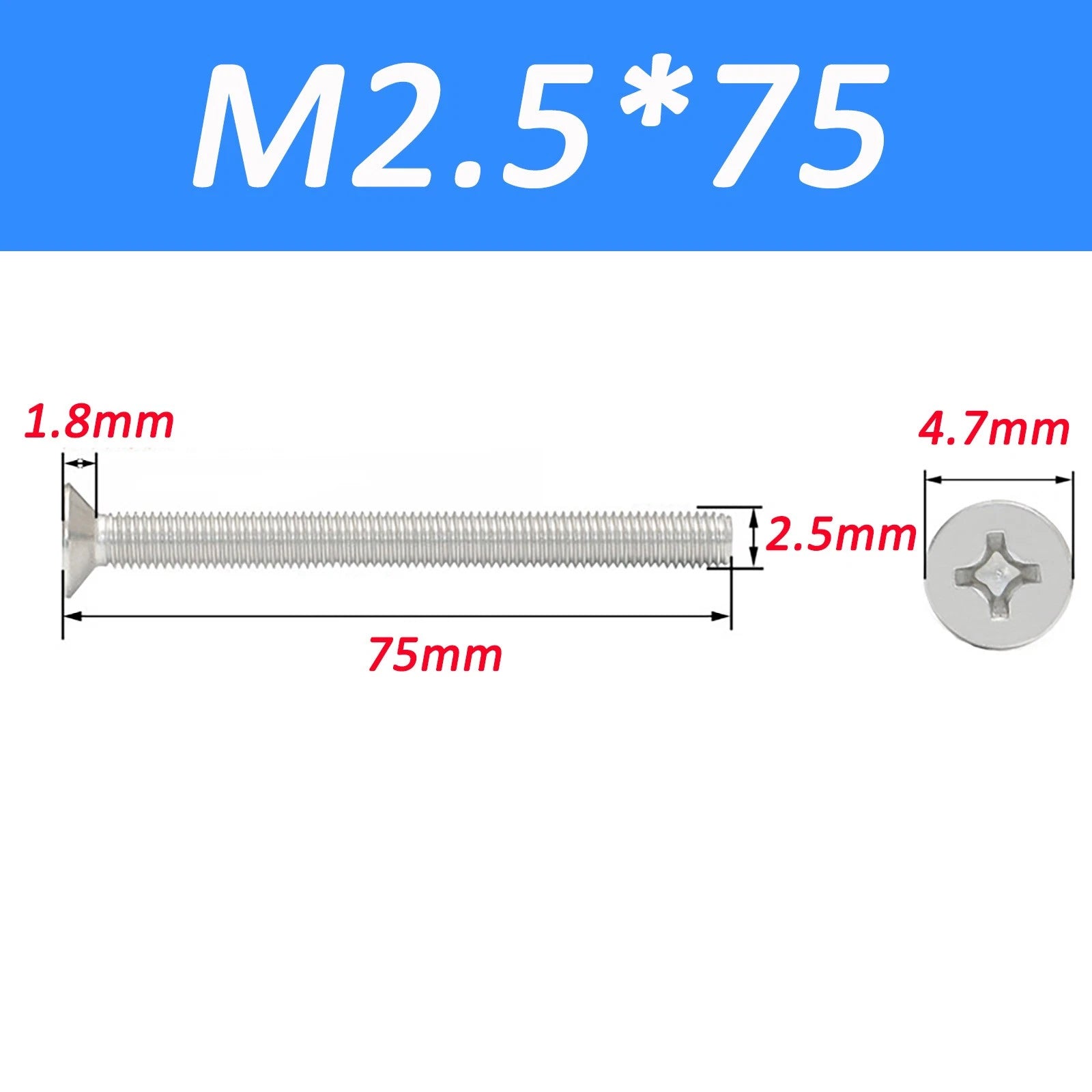 A2 Stainless Steel Countersunk Phillips Machine Screws DIN 965 — Extra Long M2–M12