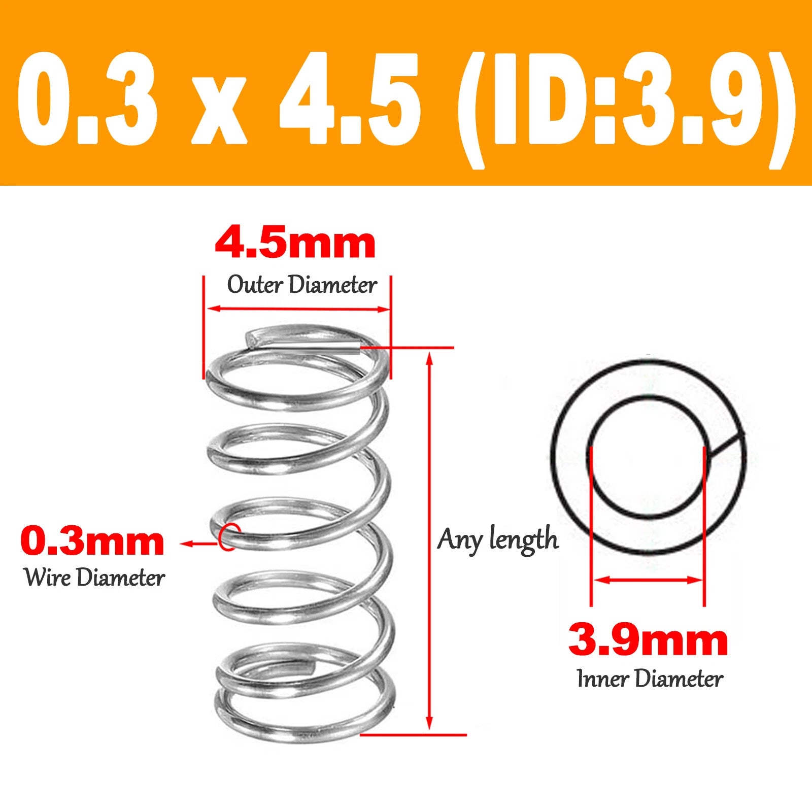 5mm-120mm Compression spring OD:2mm - 6mm Coil Pressure Springs 304 steel 0.30mm