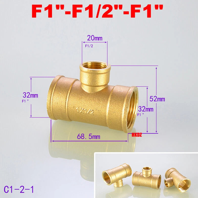 Brass T-Shape Pipe Fittings 1 2"~2" BSP Male Female Thread Tee Connector Adapter