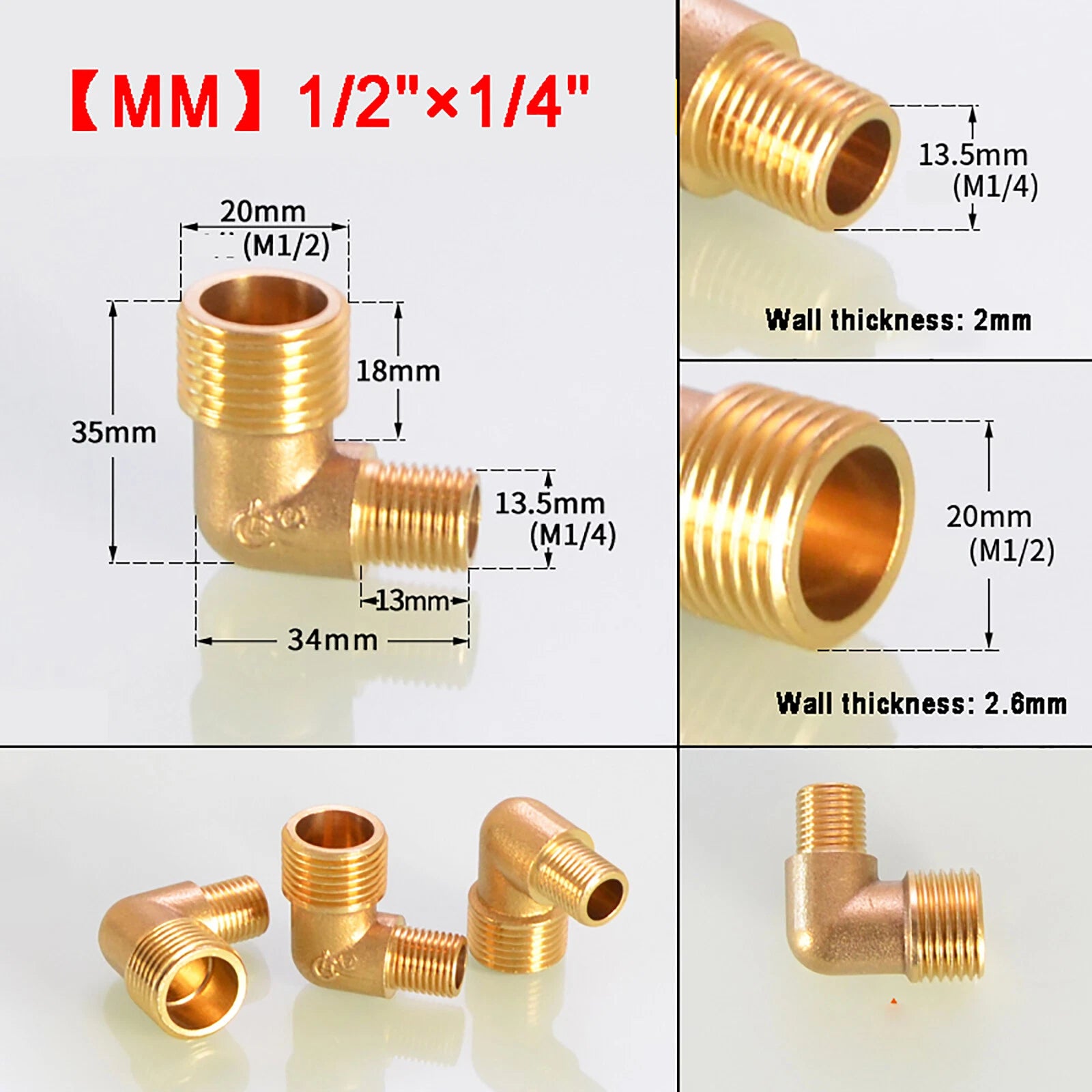 Brass 90° Elbow BSP Threaded Pipe Fitting — Equal & Reducer, 1/8" to 1/2"