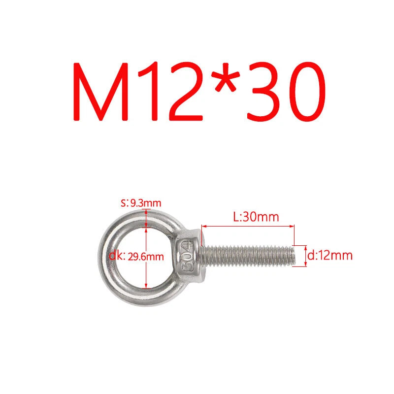 M3–M24 Stainless Steel Eye Bolts with Metric Thread — 304 SS Lifting Eyebolt