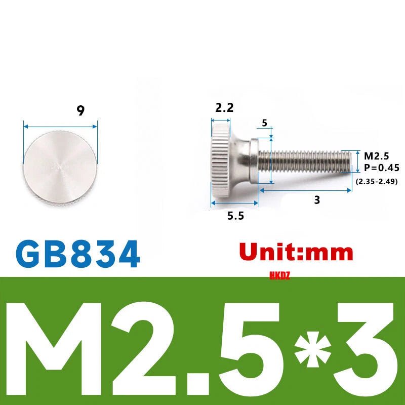 M2/M2.5 High Head Knurled Thumb Screws – 303 Stainless Steel Hand Grip Knob Bolts (3 - 12mm) - HomeDIYer