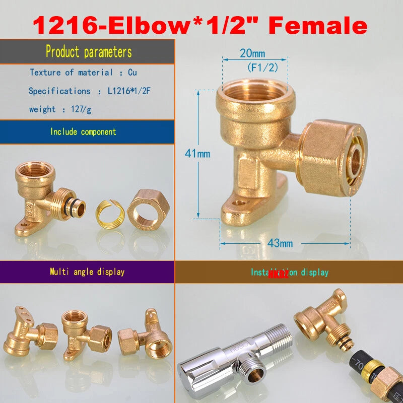 Push-Fit Tube Fittings for 12mm & 16mm Pipe — Straight, Elbow, Tee, Ball Valve, 1/2" & 3/4" NPT
