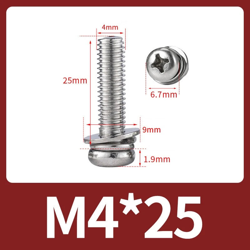 M3 M4 M5 M6 A4 Stainless Steel Bolt, Nut & Washer Set – Phillips Pan Head Marine Grade (316)