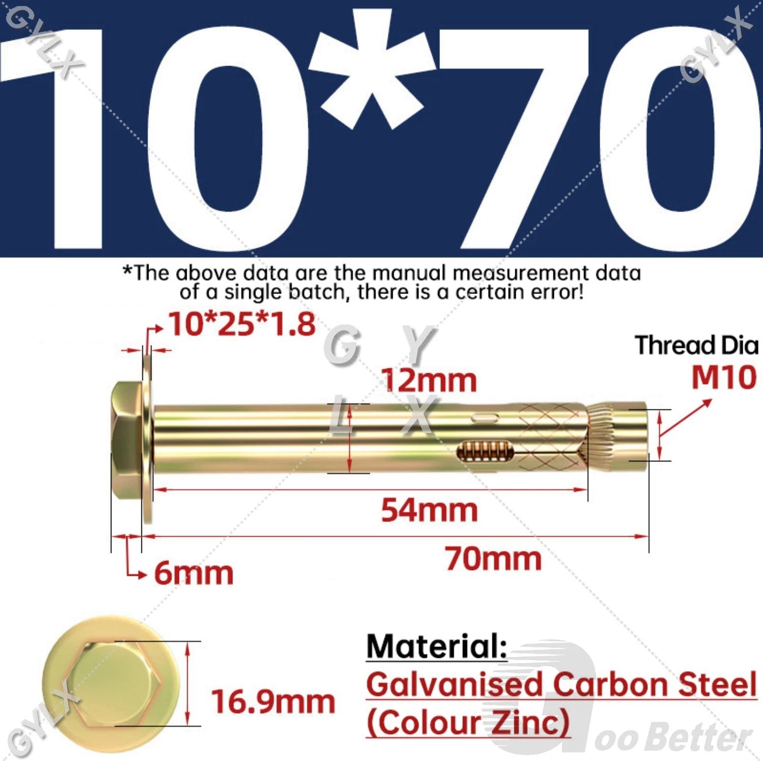 Sleeve Anchor Expansion Bolts for Masonry – Zinc Plated | M6 M8 M10 M12 M16