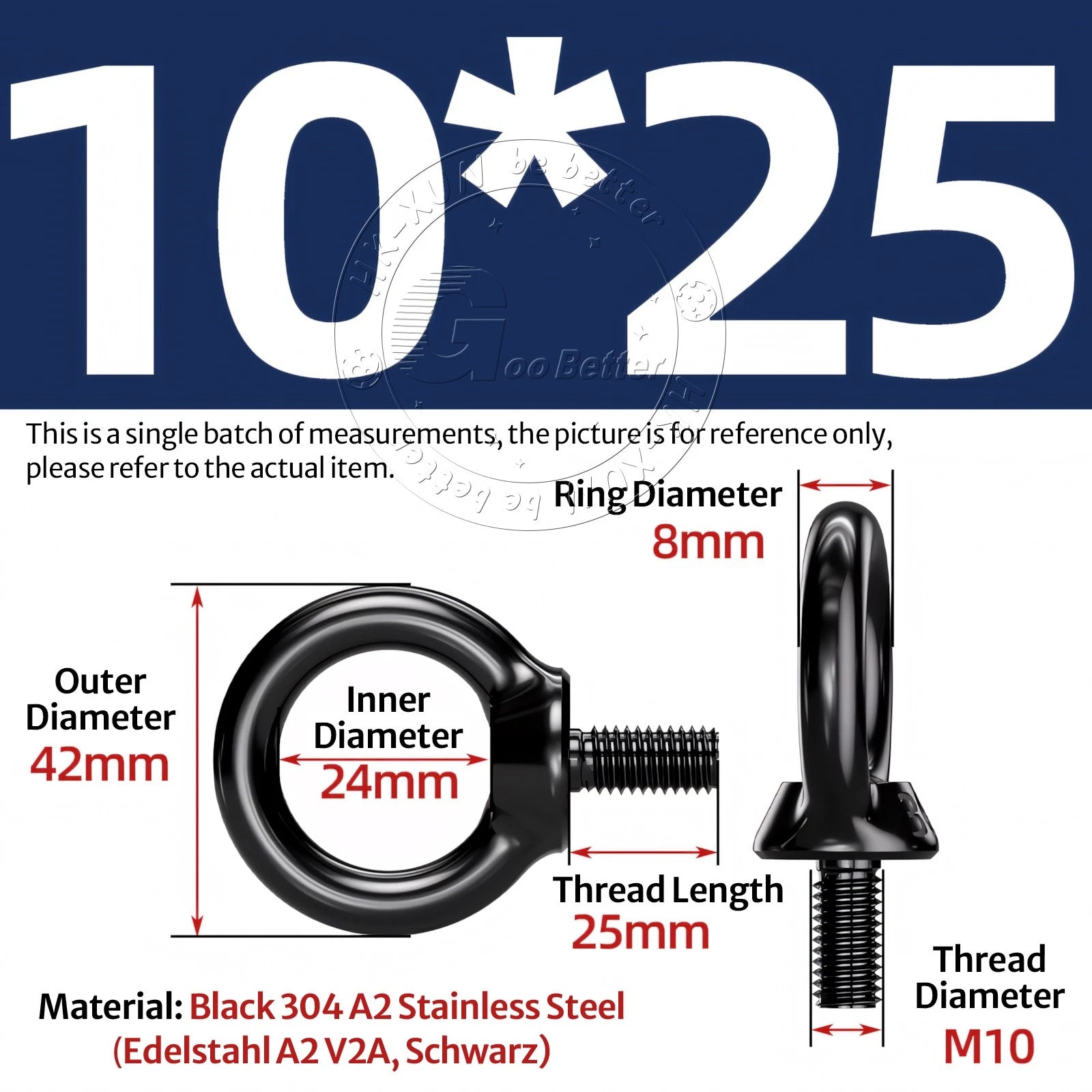 A2 304 Grade Black Stainless Steel Lifting Eye Nuts-Bolts M3 M4 M5 M6 M8 - M24