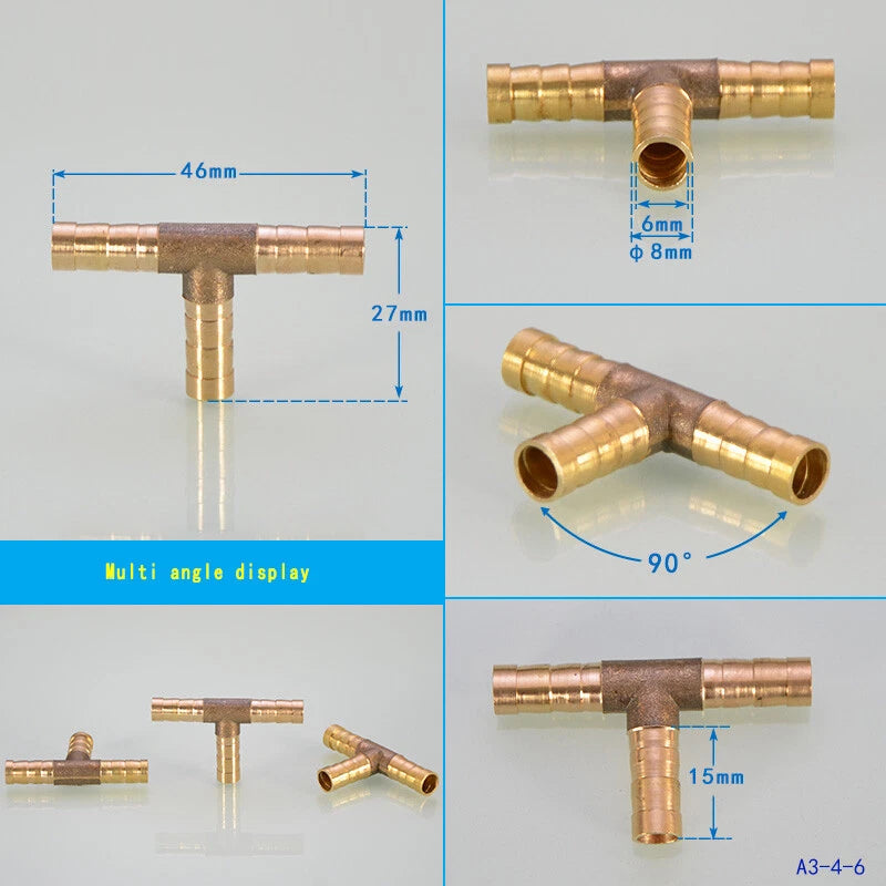 Brass Hose Tail Fittings – Barb Connector Straight Tee Y-Shape 90° Elbow Cross | Air Water Pipe Adapter