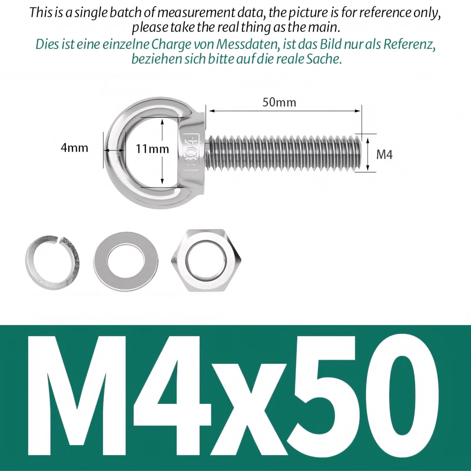 M3 M4 M5 M6 Eye Bolts Kit Screws Nut Washer Long Boat Stainless Steel A2 304