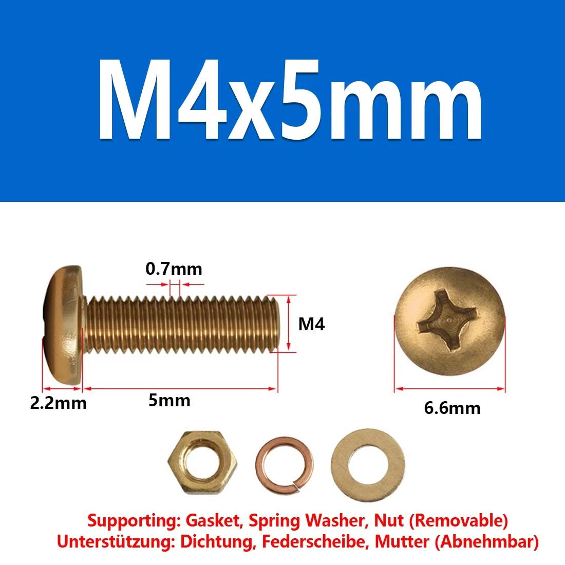 M3 M4 M5 M6 M8 Brass Phillips Pan Head Machine Screws with Hex Nuts & Washers