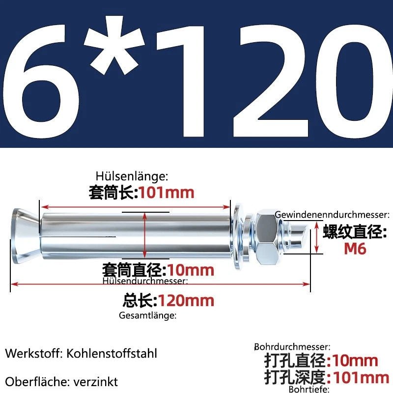 Sleeve Anchor Expansion Bolts for Concrete – Galvanised Carbon Steel M6 to M20 - HomeDIYer