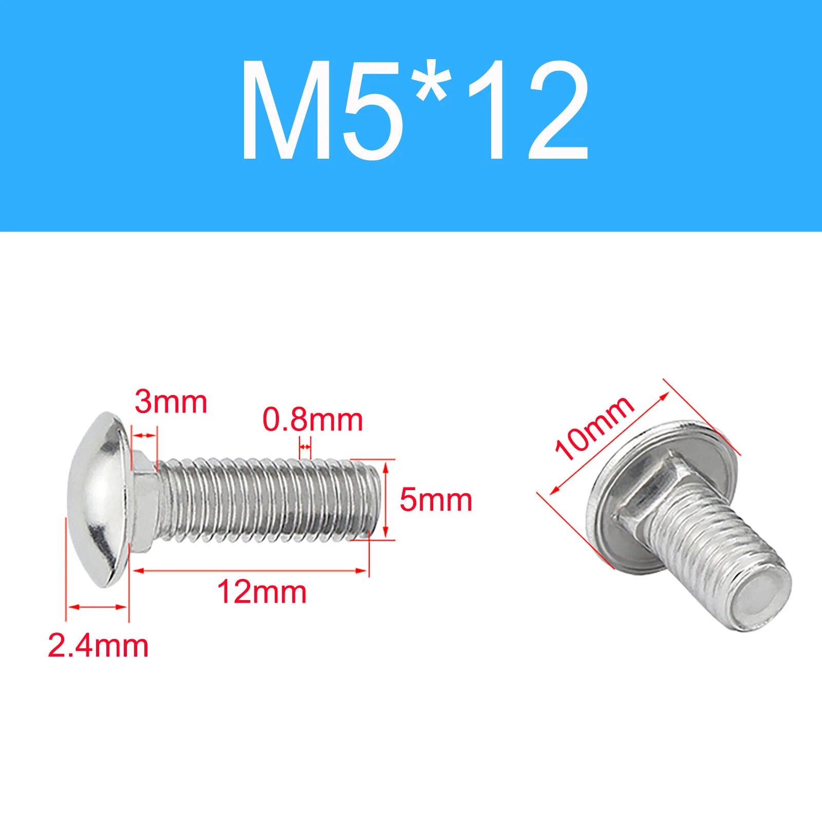 A2 Stainless Steel Carriage Bolts (Coach Bolts) — M3 M4 M5 M6 M8 M10 M12