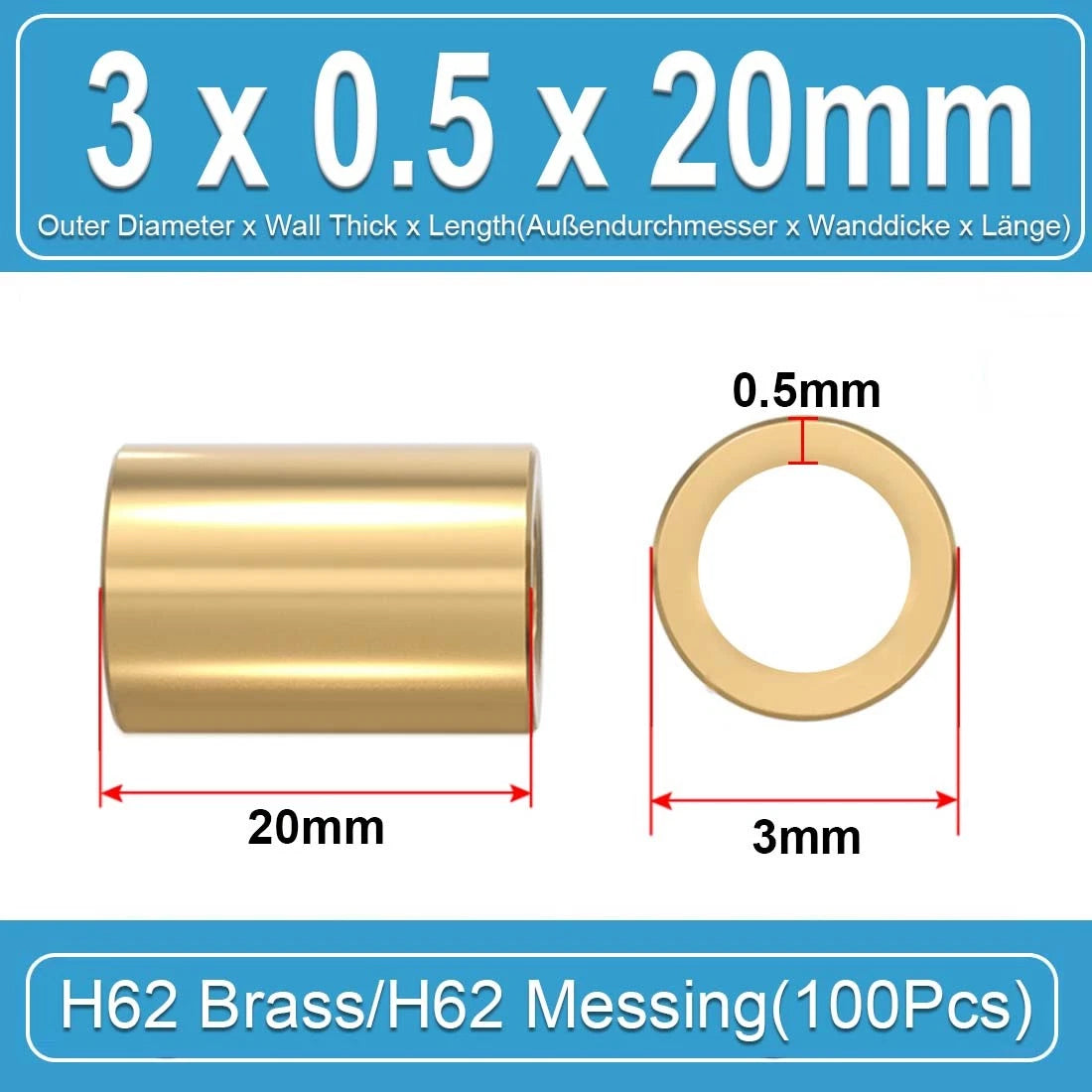 Brass Round Tube Pipe Hollow Spacers Standoff Bush Wall Thickn 0.5mm Many Sizes
