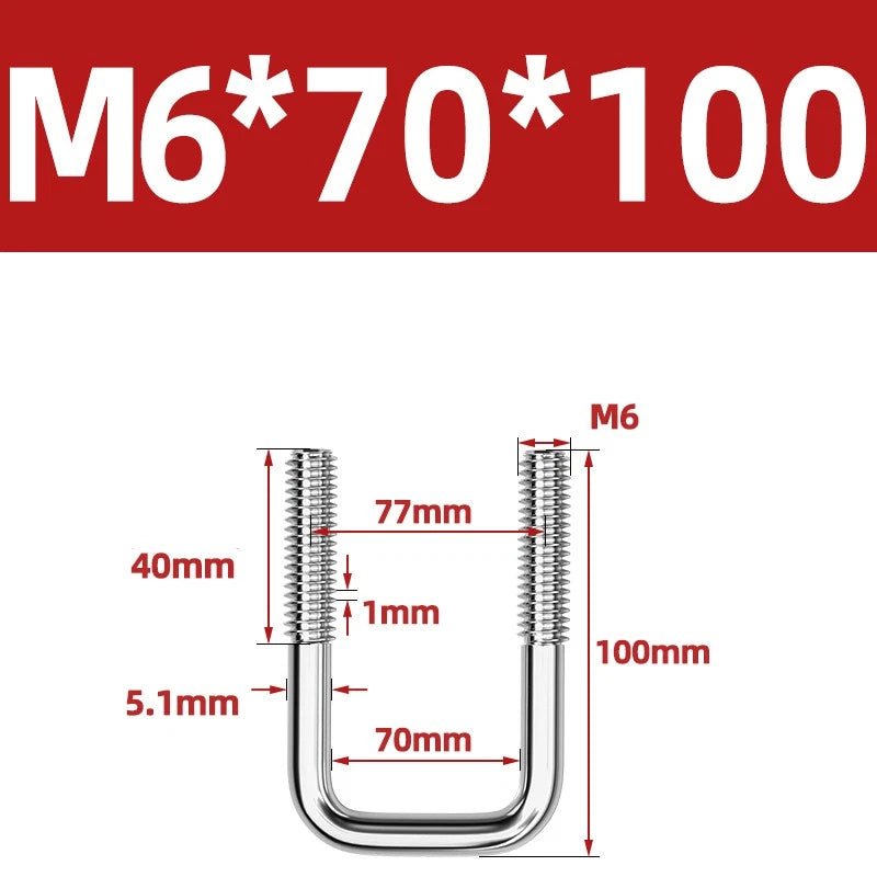 A2 304 Stainless Steel Square U - Bolt Clamp — M6 M8 M10 M12, Multiple Lengths - HomeDIYer