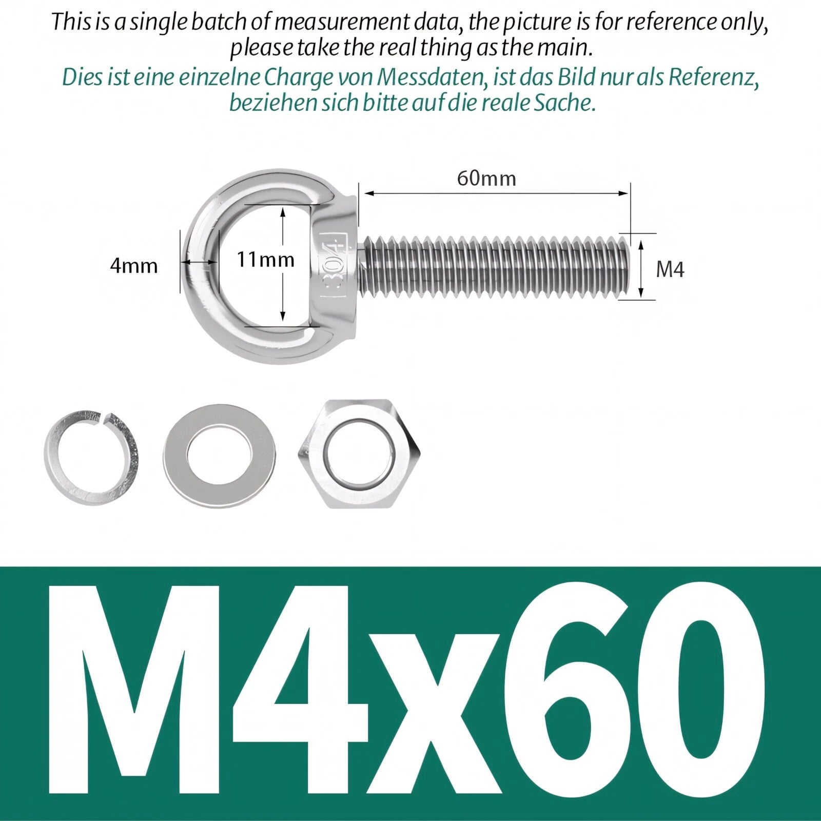 M3 M4 M5 - M20 Eye Bolts Kit Screws Nut Washer Long Boat Stainless Steel A2 304