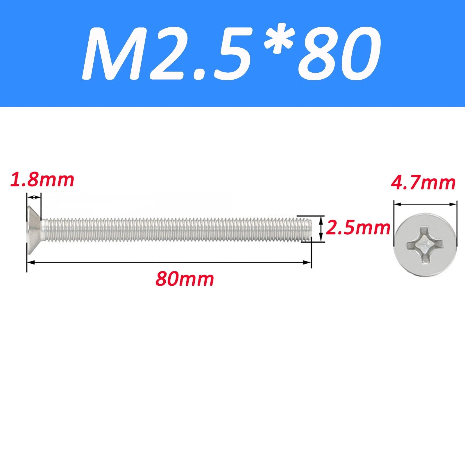 A2 Stainless Steel Countersunk Phillips Machine Screws DIN 965 — Extra Long M2–M12
