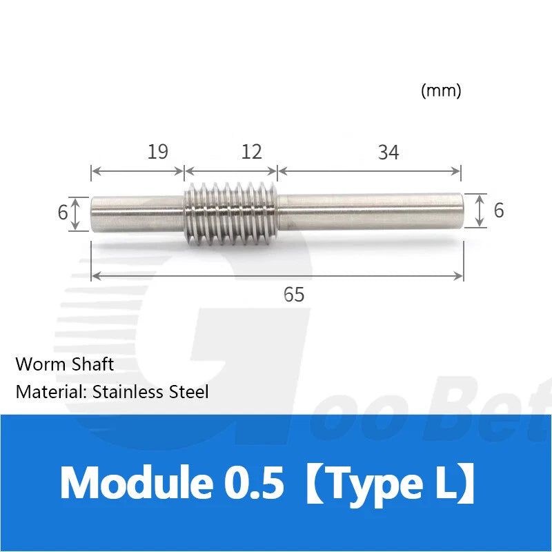 Mod 0.5 Worm Gear Wheel Brass 20-60 Tooth Worm Shaft Steel C45-Stainless Steel