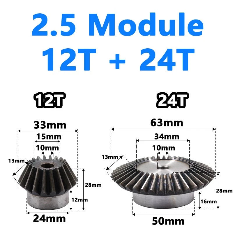 Precision Bevel Gears 0.5/1/1.5/2/2.5 Module 12/24 Teeth -35/70 Teeth Bevel Gear