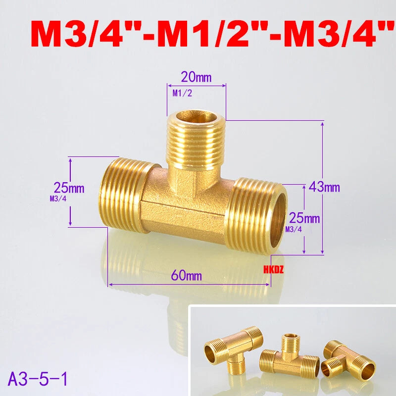 Brass T-Shape Pipe Fittings 1 2"~2" BSP Male Female Thread Tee Connector Adapter