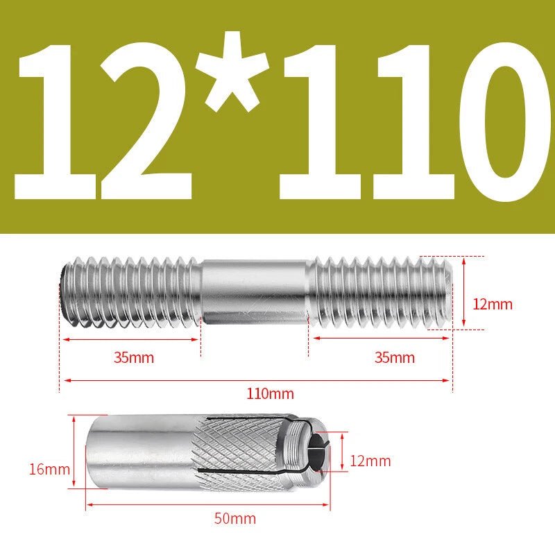 304 Stainless Steel Double - End Threaded Expansion Anchor Bolts | M6 M8 M10 M12 | 100–250mm - HomeDIYer