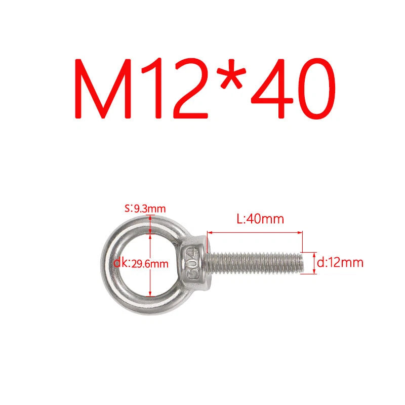 M3–M24 Stainless Steel Eye Bolts with Metric Thread — 304 SS Lifting Eyebolt