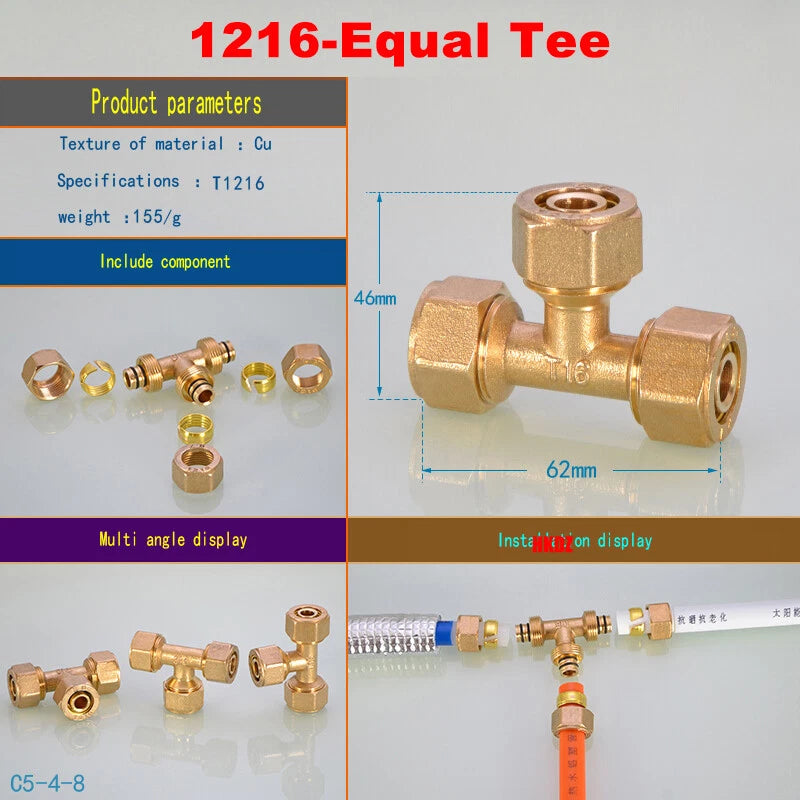 Push-Fit Tube Fittings for 12mm & 16mm Pipe — Straight, Elbow, Tee, Ball Valve, 1/2" & 3/4" NPT