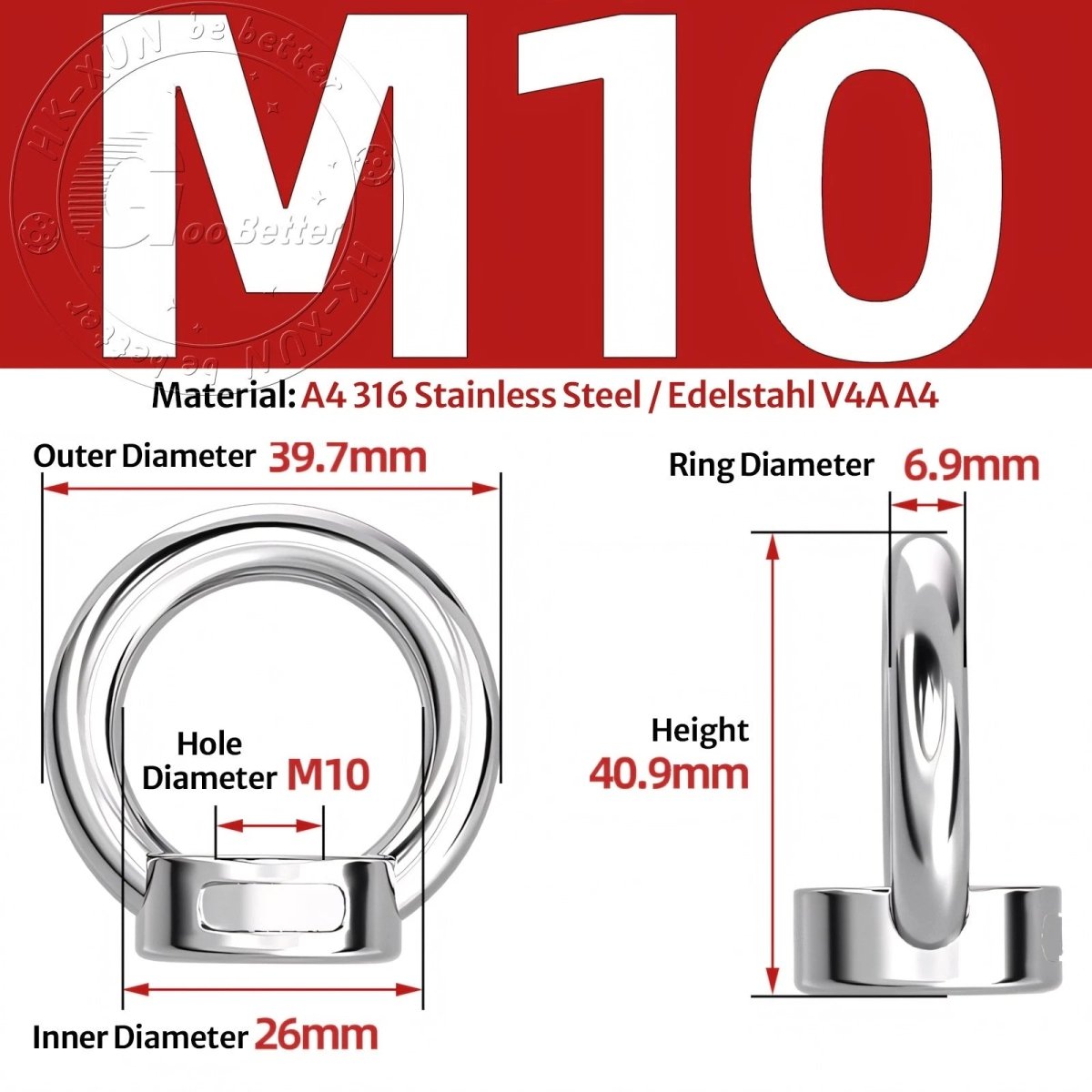 Stainless Steel Eye Bolts & Eye Nuts — A4 316 Metric Thread M6 to M36 - HomeDIYer