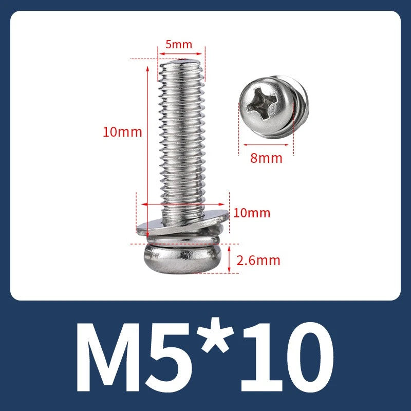 M3 M4 M5 M6 A4 Stainless Steel Bolt, Nut & Washer Set – Phillips Pan Head Marine Grade (316)