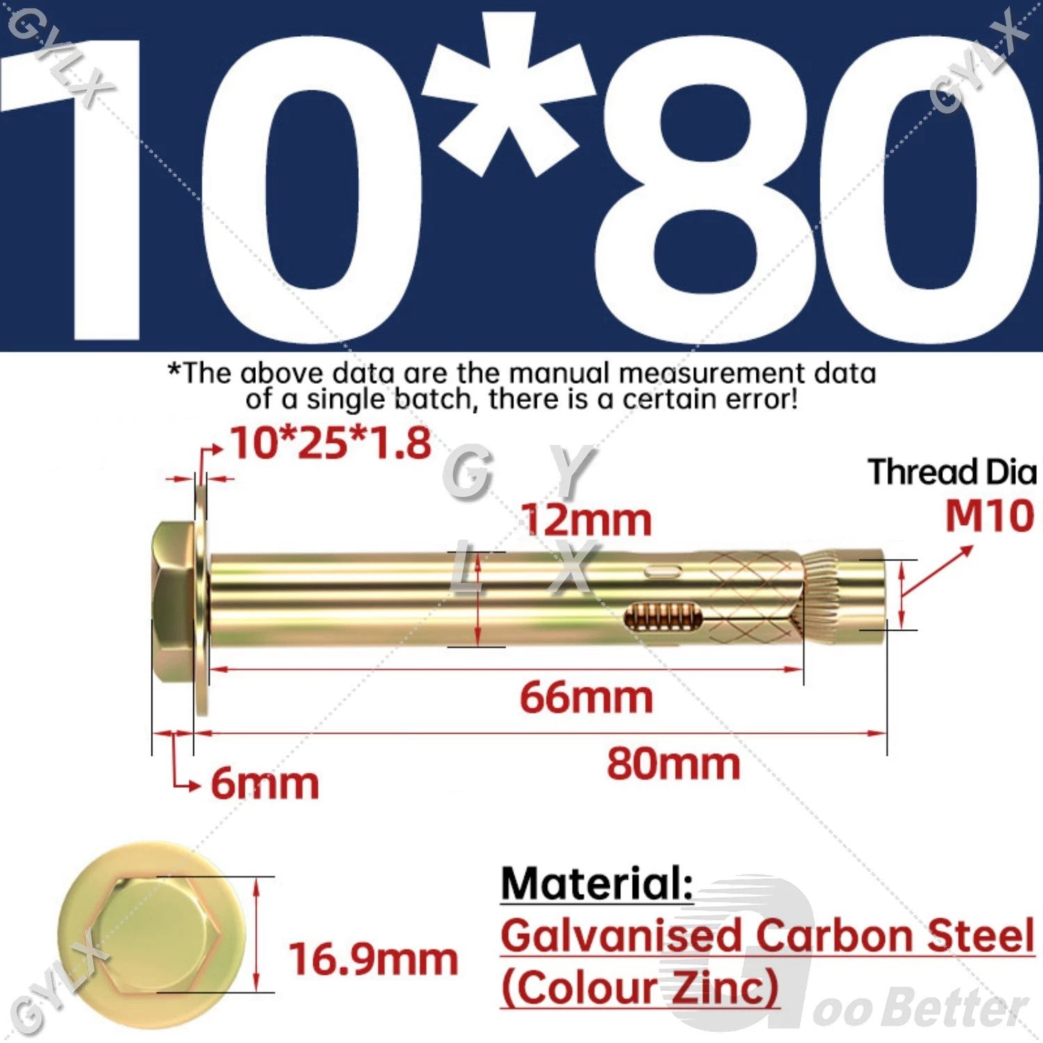 Sleeve Anchor Expansion Bolts for Masonry – Zinc Plated | M6 M8 M10 M12 M16