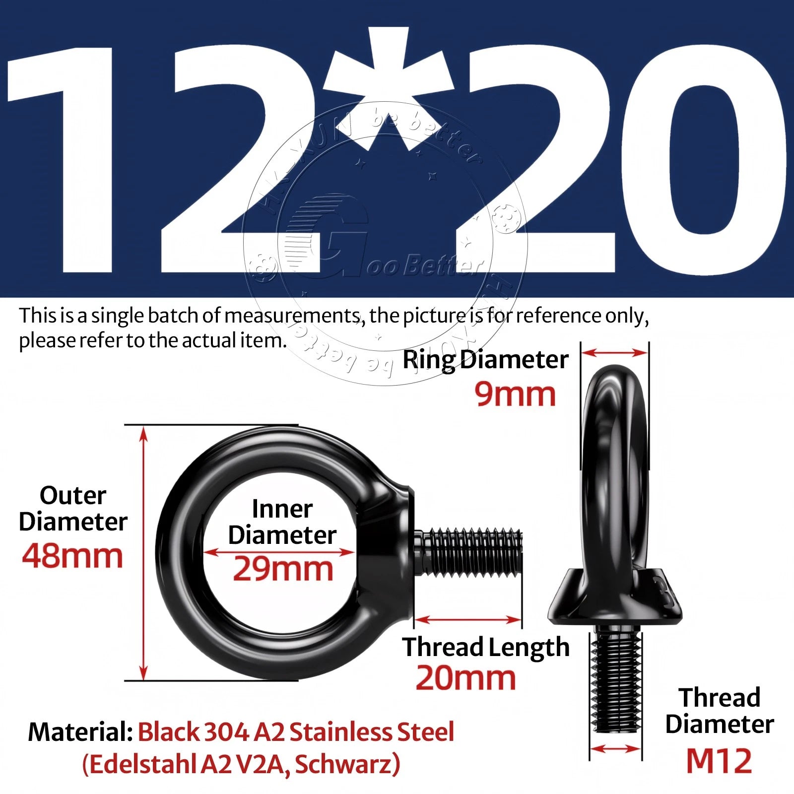 A2 304 Grade Black Stainless Steel Lifting Eye Nuts-Bolts M3 M4 M5 M6 M8 - M24