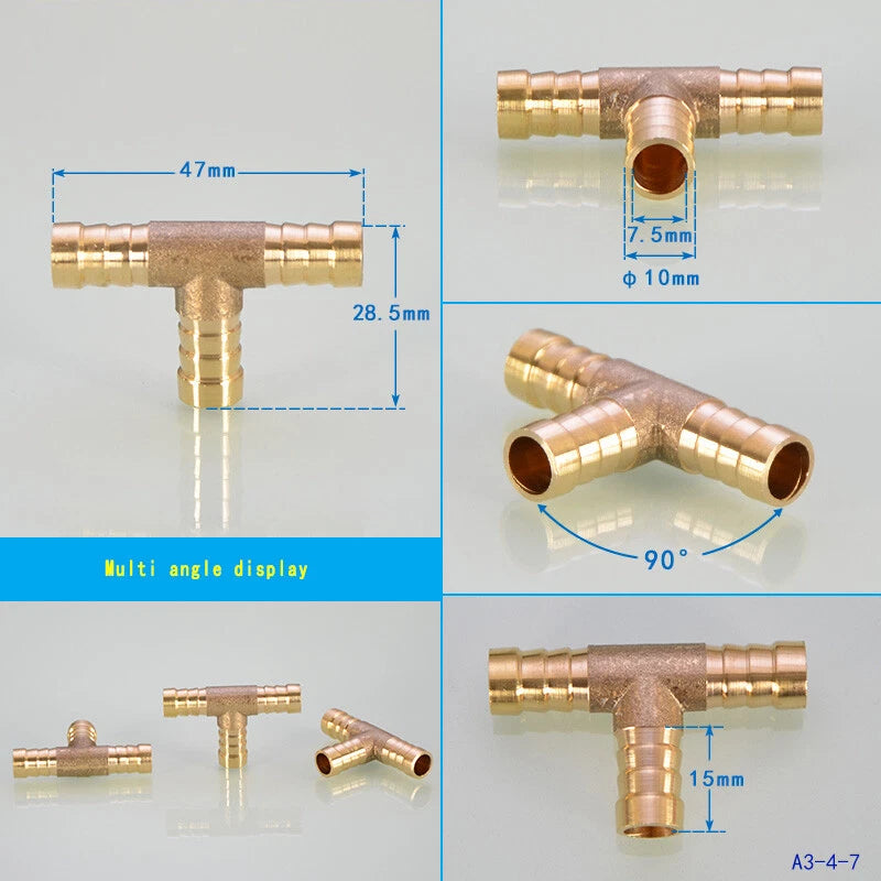 Brass Hose Tail Fittings – Barb Connector Straight Tee Y-Shape 90° Elbow Cross | Air Water Pipe Adapter