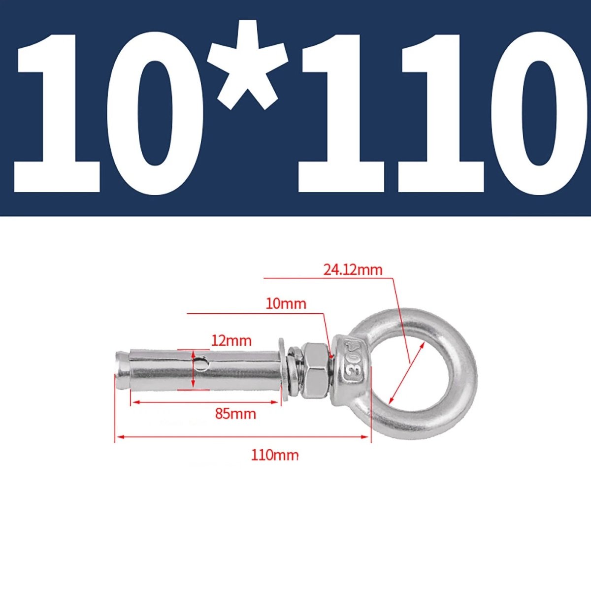 Closed Hook Eye Bolt with Rawl Shield Wall Anchor — A2 Stainless Steel (M6–M20) - HomeDIYer