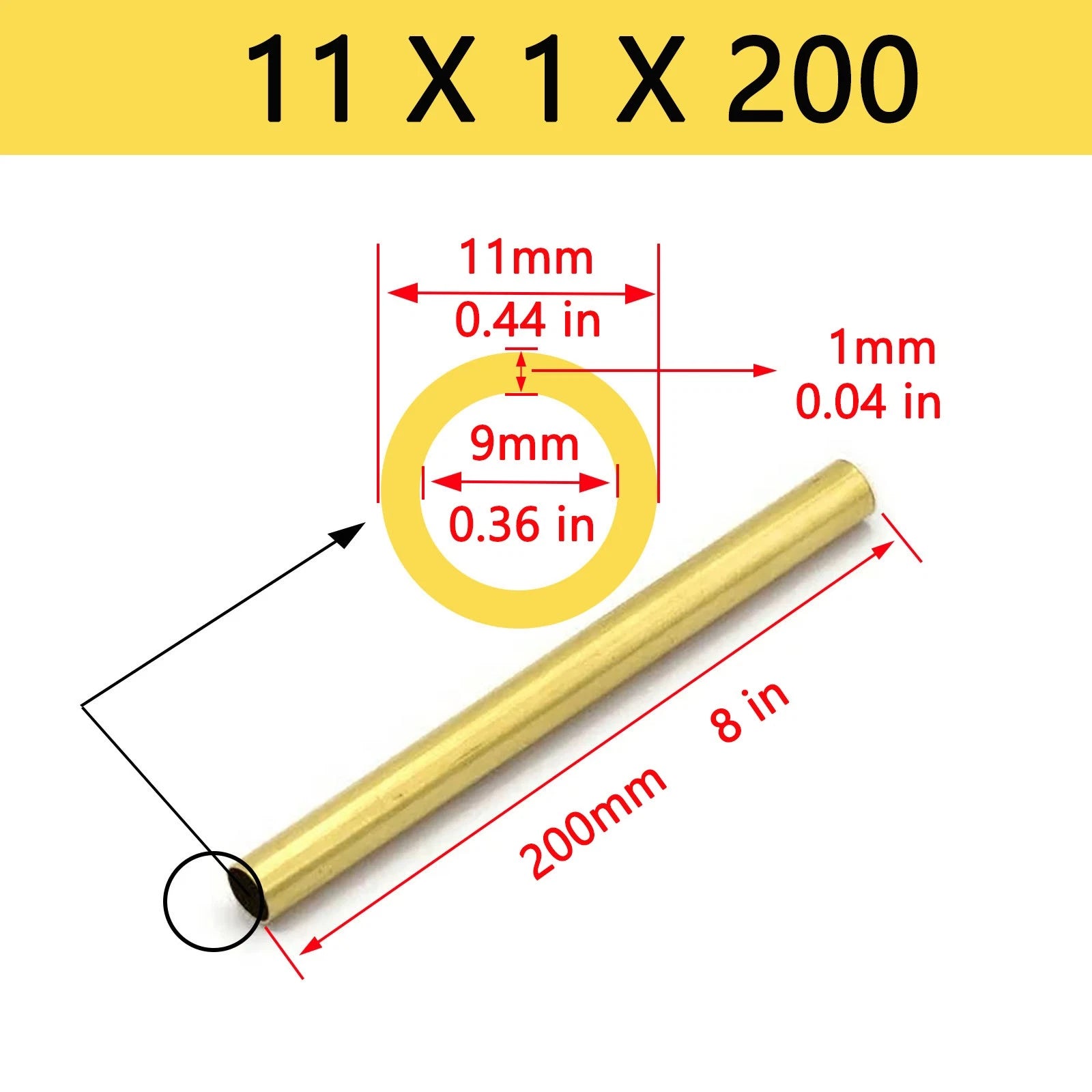 Brass Round Tube Pipe | OD 6–26mm | Wall 0.5–2mm | 200mm Length