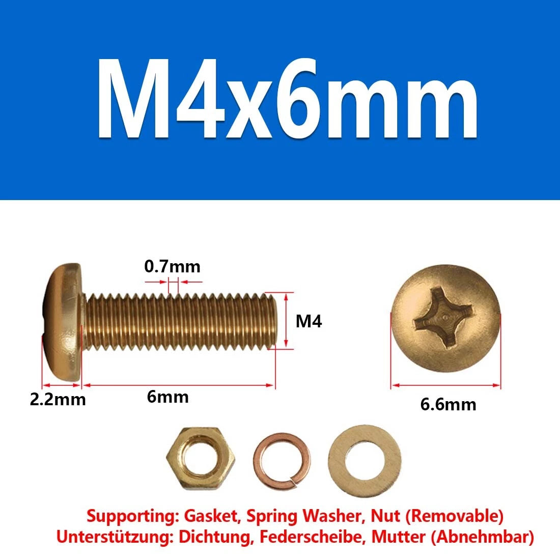 M3 M4 M5 M6 M8 Brass Phillips Pan Head Machine Screws with Hex Nuts & Washers