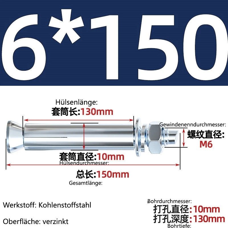 Sleeve Anchor Expansion Bolts for Concrete – Galvanised Carbon Steel M6 to M20 - HomeDIYer