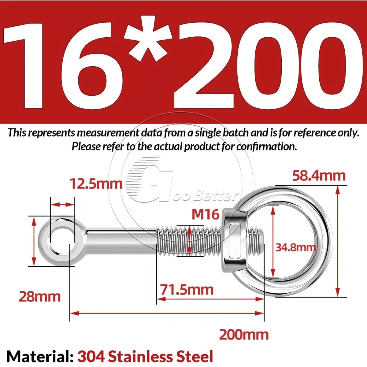 M16–M24 A2 304 Stainless Steel Lifting Eye Bolt & Eye Nut Threaded Ring - HomeDIYer