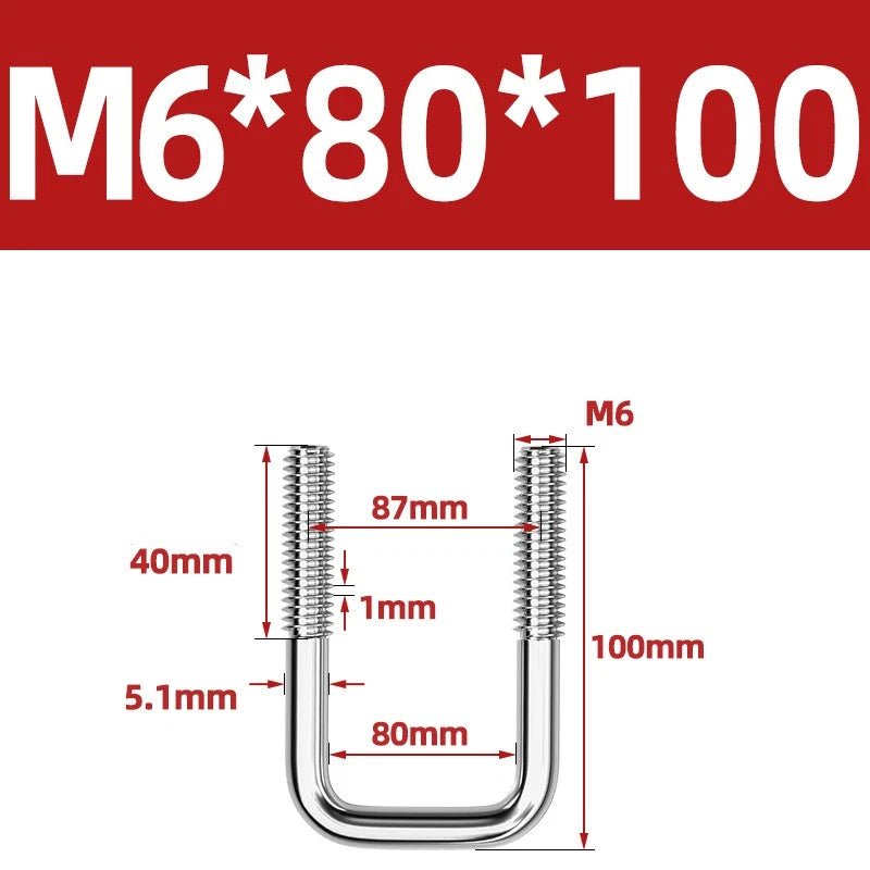 A2 304 Stainless Steel Square U - Bolt Clamp — M6 M8 M10 M12, Multiple Lengths - HomeDIYer