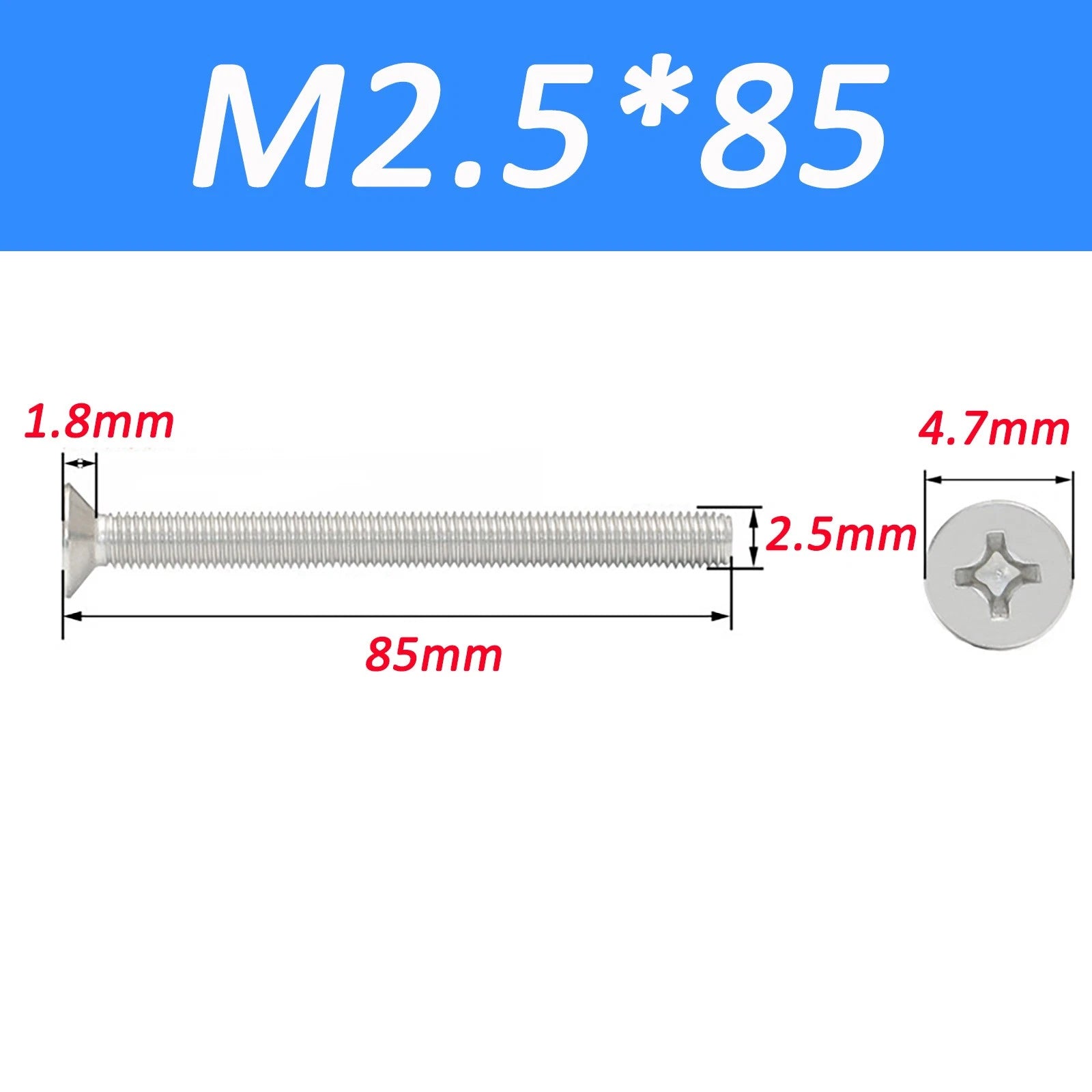 A2 Stainless Steel Countersunk Phillips Machine Screws DIN 965 — Extra Long M2–M12