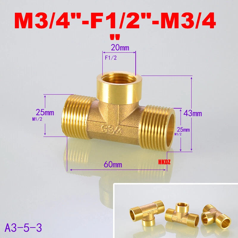 Brass T-Shape Pipe Fittings 1 2"~2" BSP Male Female Thread Tee Connector Adapter