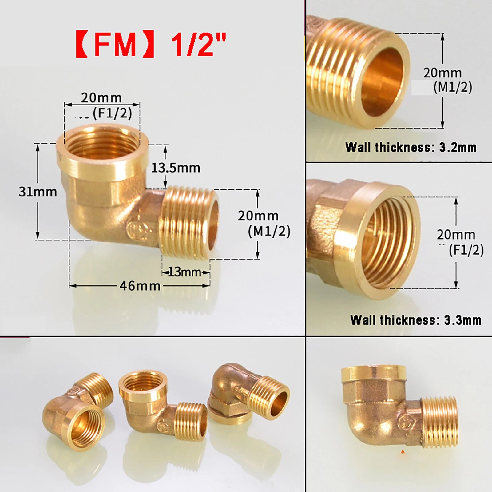Brass 90° Elbow BSP Threaded Pipe Fitting — Equal & Reducer, 1/8" to 1/2"