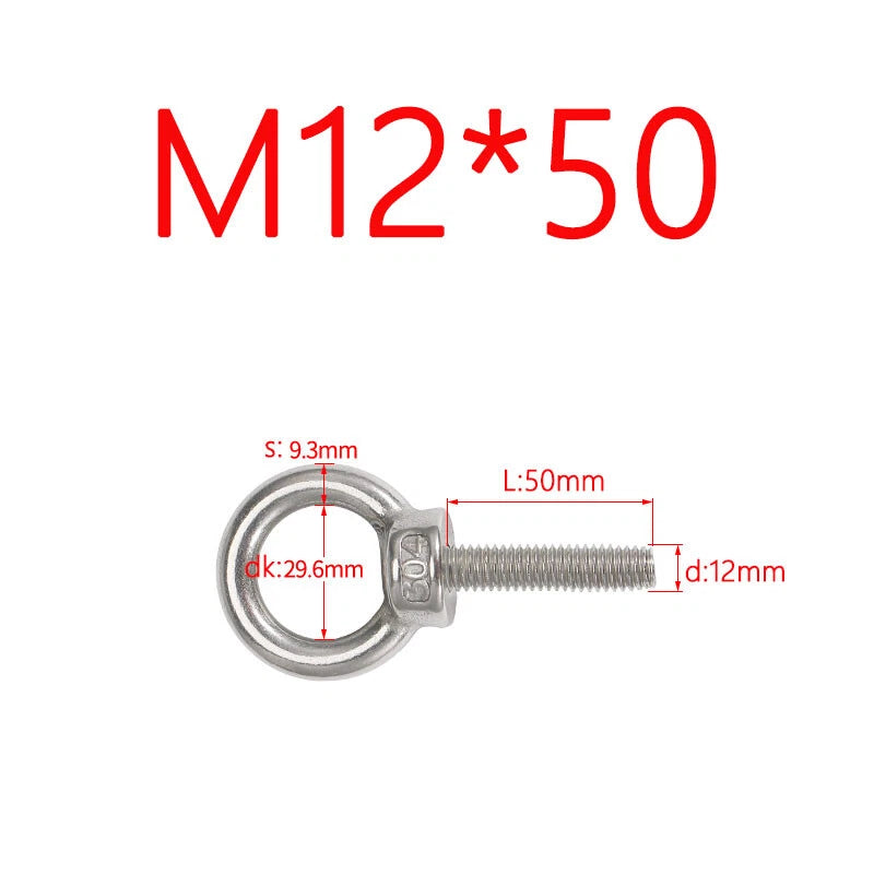 M3–M24 Stainless Steel Eye Bolts with Metric Thread — 304 SS Lifting Eyebolt