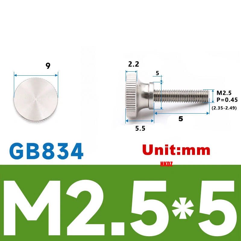 M2/M2.5 High Head Knurled Thumb Screws – 303 Stainless Steel Hand Grip Knob Bolts (3 - 12mm) - HomeDIYer