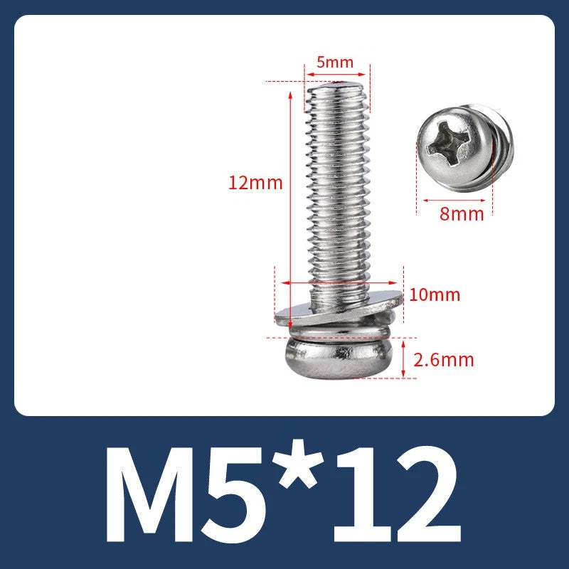 M3 M4 M5 M6 A4 Stainless Steel Bolt, Nut & Washer Set – Phillips Pan Head Marine Grade (316)
