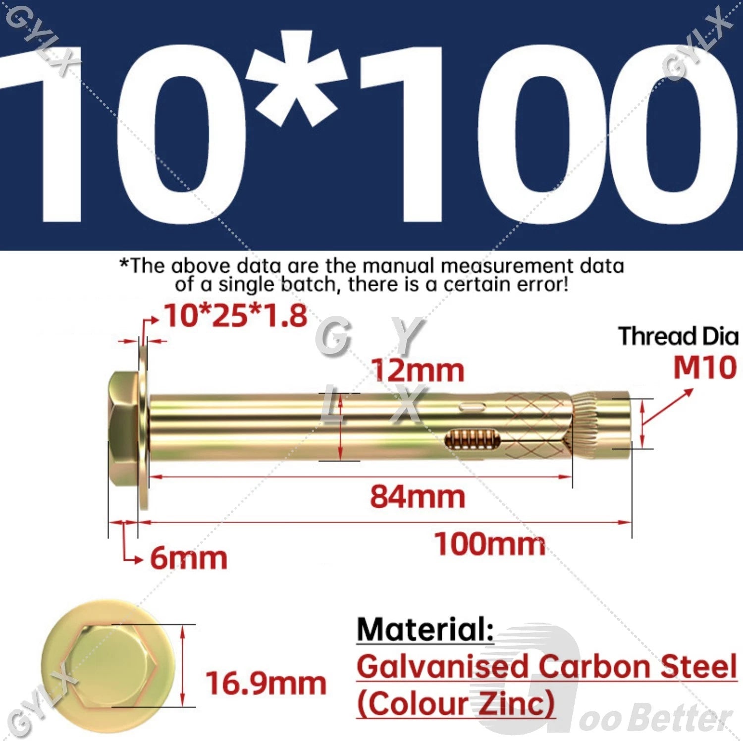 Sleeve Anchor Expansion Bolts for Masonry – Zinc Plated | M6 M8 M10 M12 M16