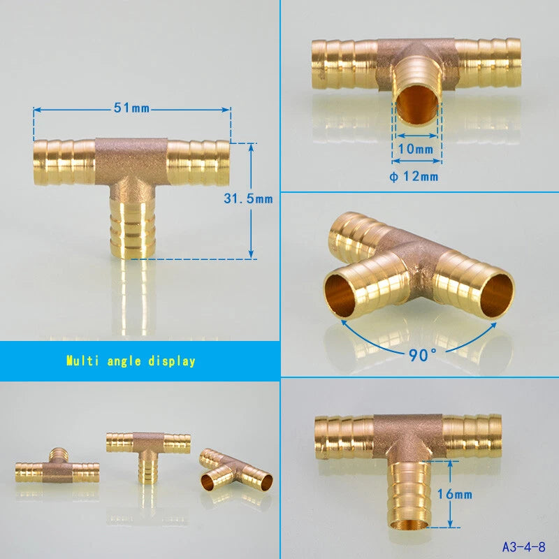 Brass Hose Tail Fittings – Barb Connector Straight Tee Y-Shape 90° Elbow Cross | Air Water Pipe Adapter