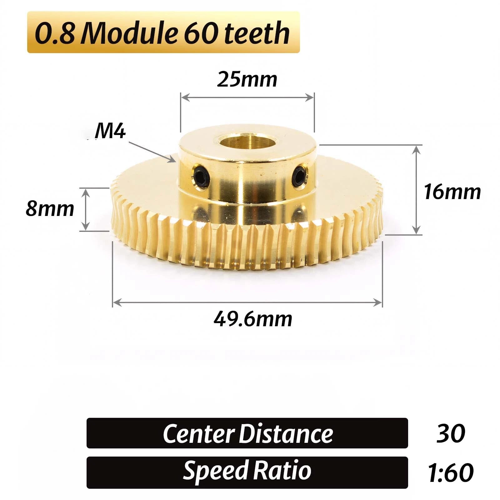 0.5/0.8/1/1.5 Module 20T to 60T Gear Copper Worm Wheel Gear & Worm Gear Shaft